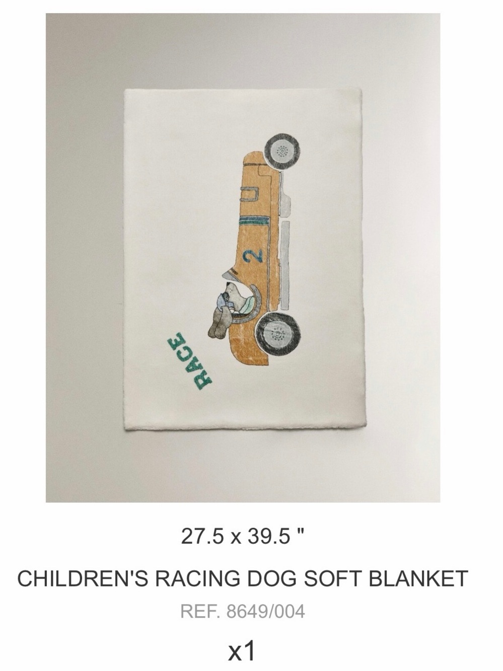 Zara Children's Racing Car Blanket - White & Tan